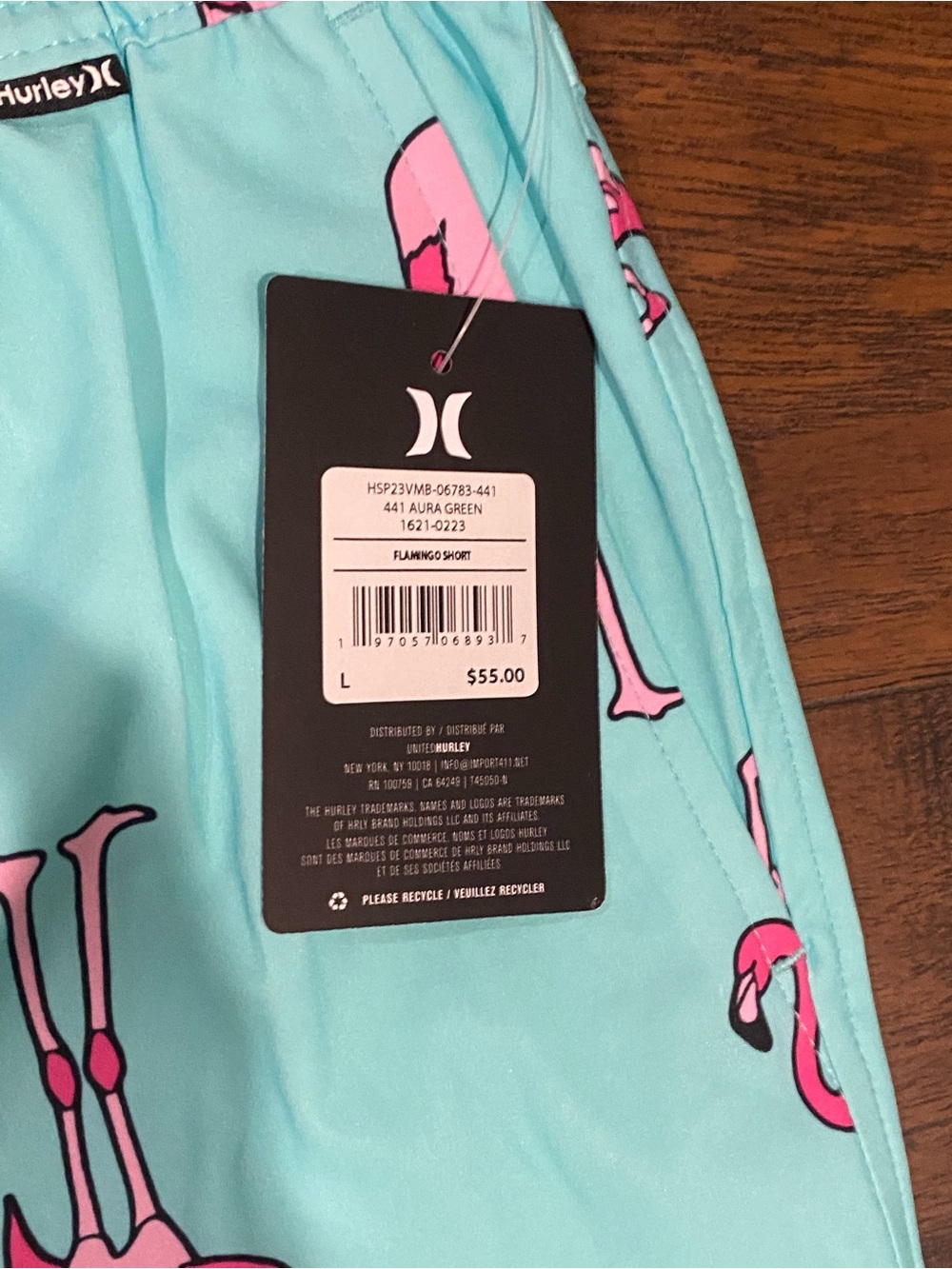 Hurley Aqua Blue Swim Shorts with Pink Flamingo Print - Picture 2 of 7